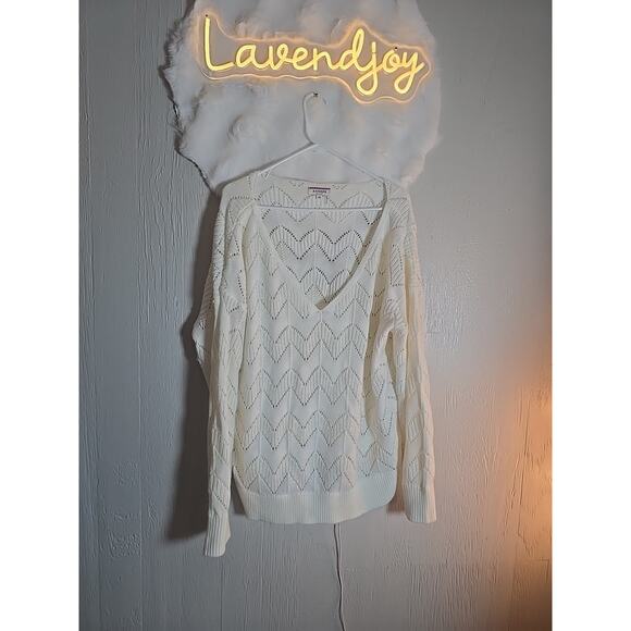 Andree by Unit 2X Oversized Cable Knit Lightweight Ivory Sweater Pullover Plus - Picture 1 of 10